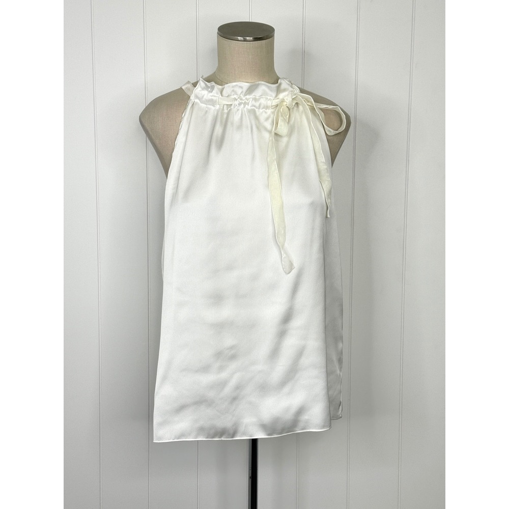 Ramy Brook Satin Halter Blouse Women XS Ivory Ruffle Neck Bridal Quiet Luxury